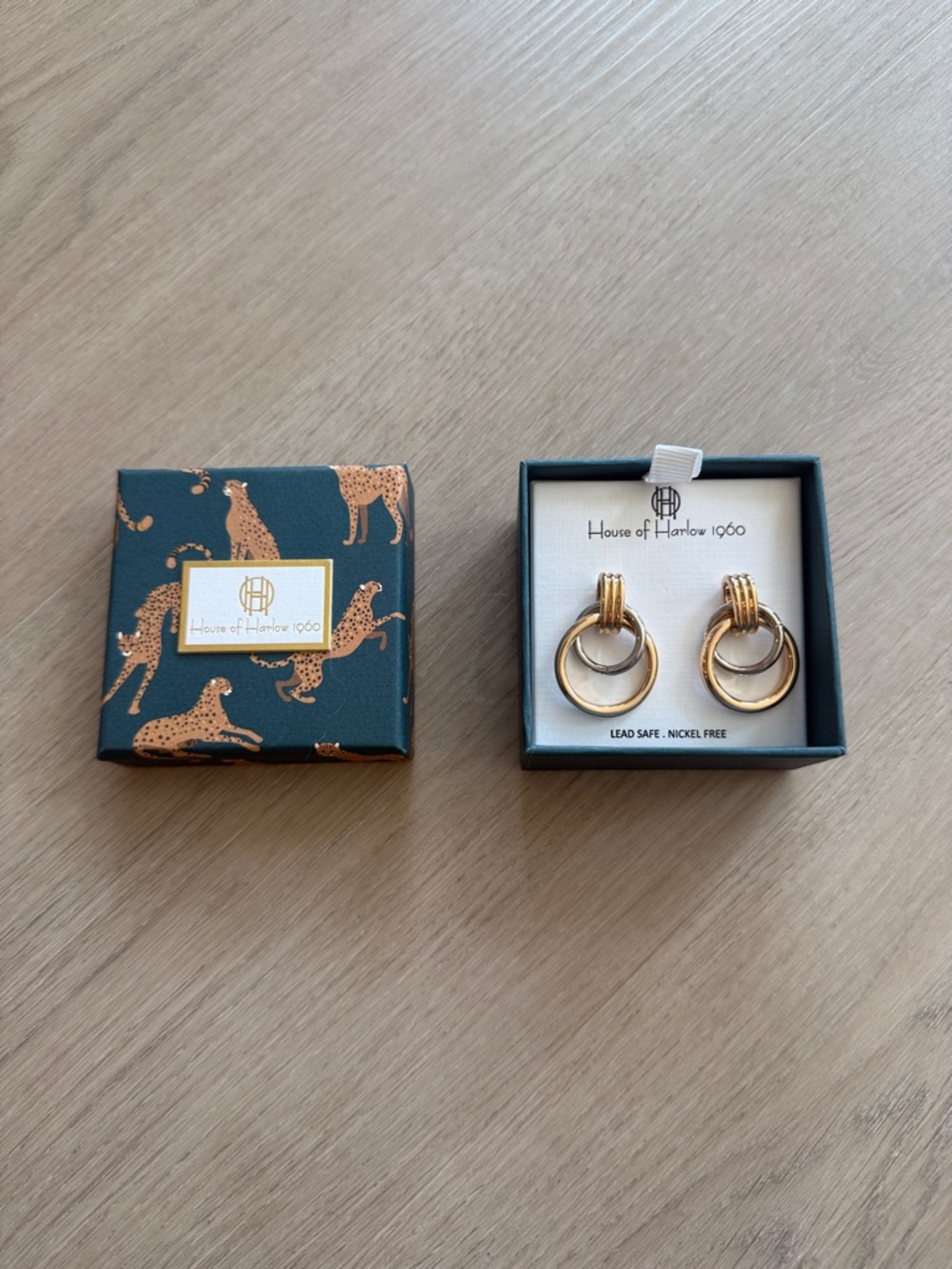 House of Harlow 1960 Gold/Silver Double Hoop Earrings - NIB NWT